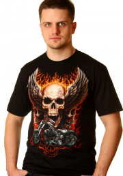 футболка байкерская skull wings motocycle