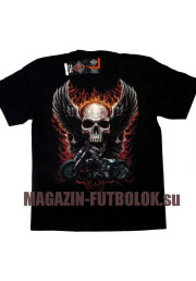футболка байкерская skull wings motocycle
