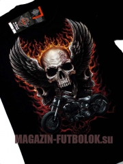 футболка байкерская skull wings motocycle